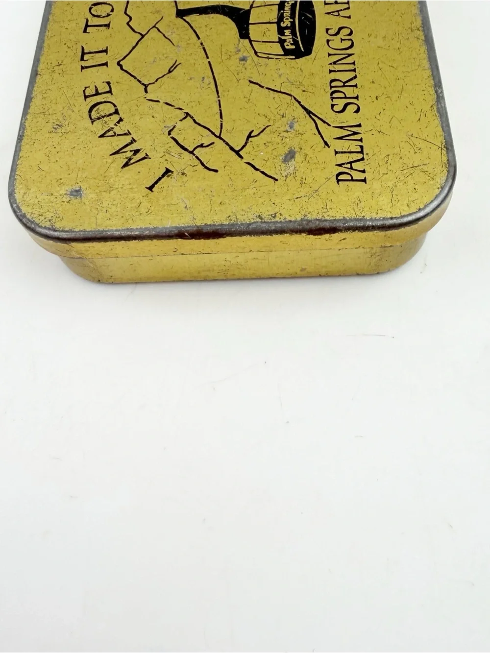 Vtg 70s Palm Springs Aerial Tramway Breath Mints Tin Souvenir Empty Gold CA
